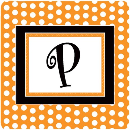 CAROLINES TREASURES Set of 4 Monogram - Orange Polkadots Foam Coasters Initial Letter P CJ1033-PFC